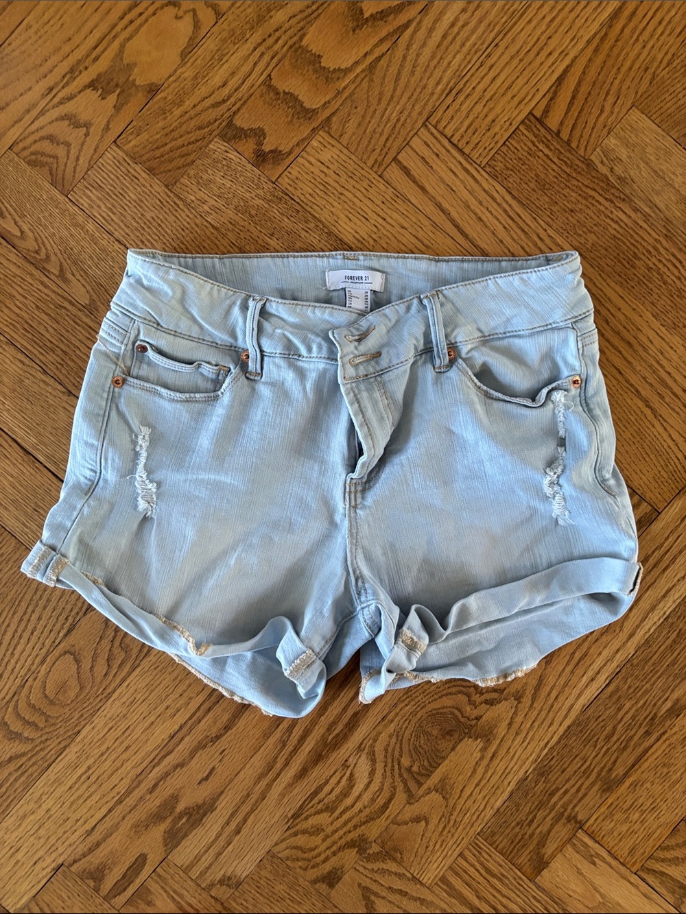 Forever 21 Light Blue Denim Roll-Cuff Shorts